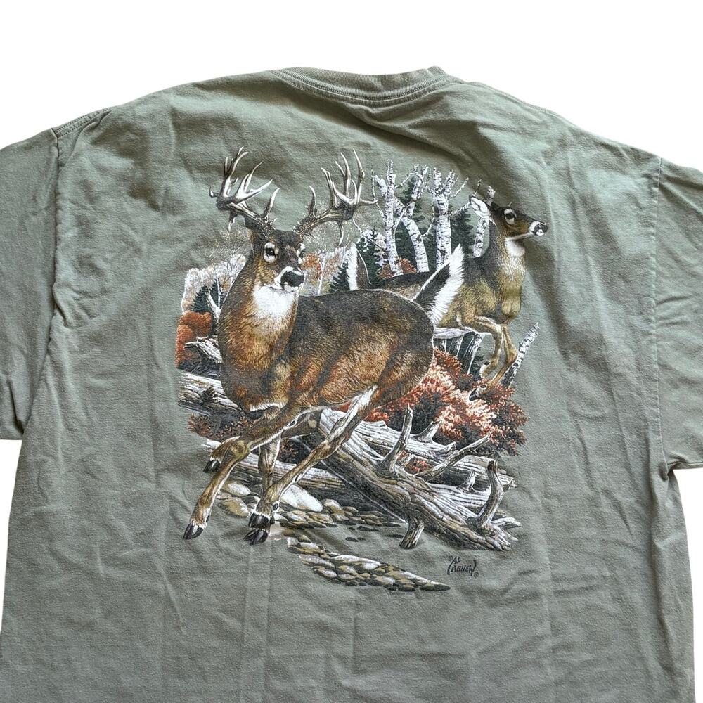 Al Agnew Green Whitetail Deer Buck Short Sleeve Graphic Pocket T-Shirt Men’s XL